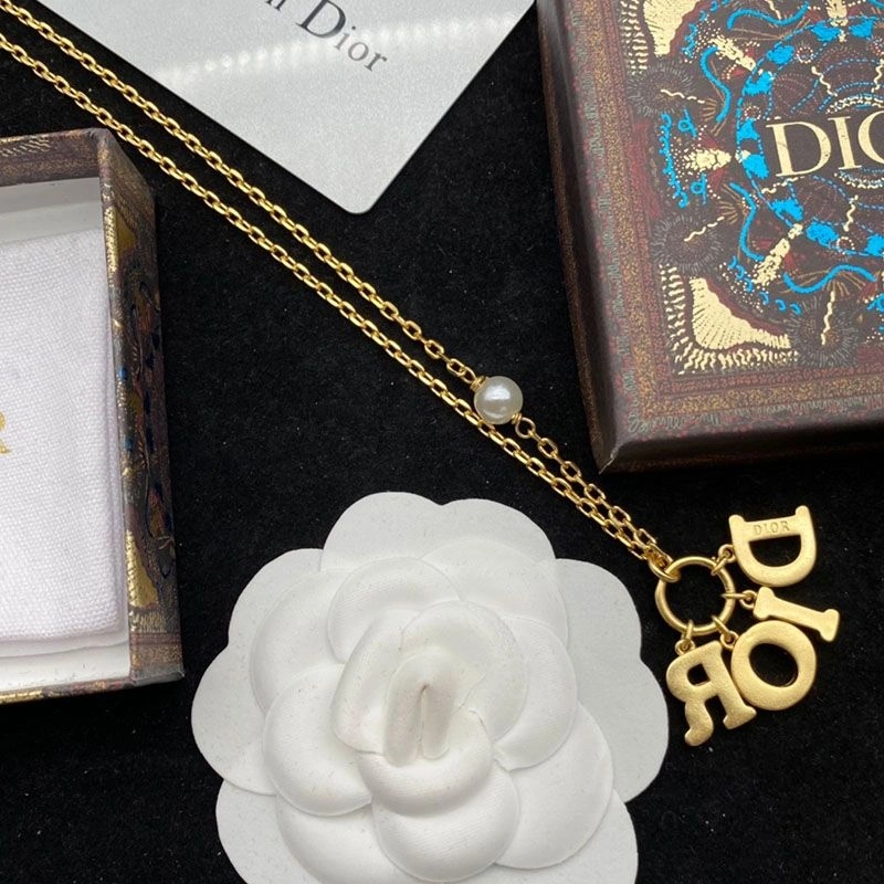 Diorevolution Necklace Metal, Orange Transparent Resin And White Resin Pearl Gold - Image 3