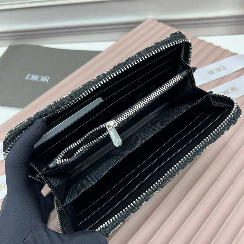 Dior Front Patch Pocket Zip Wallet Oblique Motif Canvas Blue - Image 4