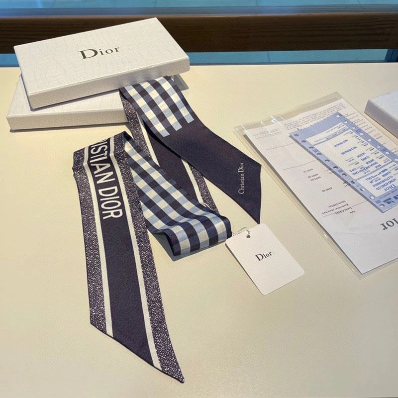 Dior Mitzah Twill D-Little Vichy Motif Silk Navy Blue - Image 3