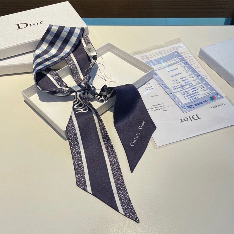 Dior Mitzah Twill D-Little Vichy Motif Silk Navy Blue - Image 4