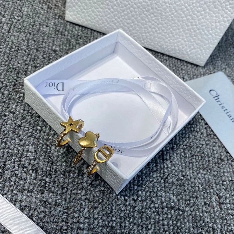 Dior Open Chain Knuckle Ring Set Metal and White Crystals Gold - Image 3