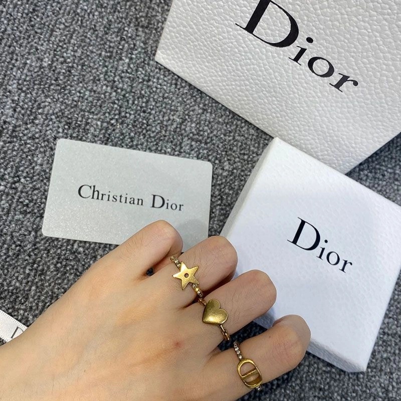 Dior Open Chain Knuckle Ring Set Metal and White Crystals Gold - Image 5