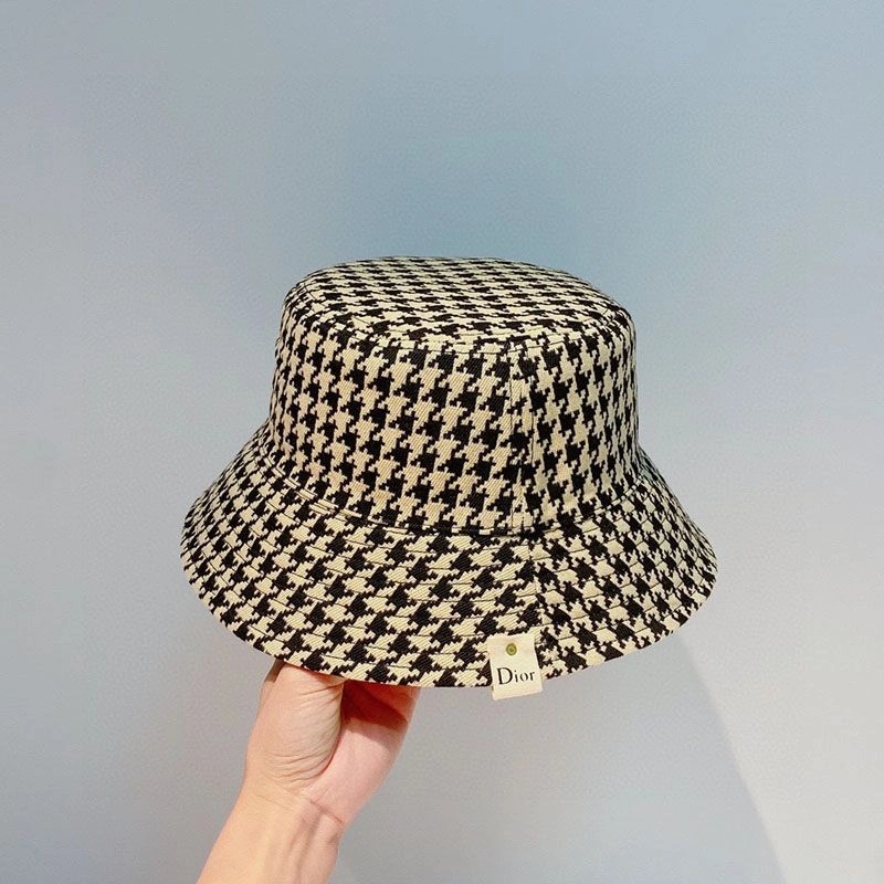 Dior Reversible Bucket Hat Safety Pin Logo Houndstooth Motif Cotton Grey - Image 3