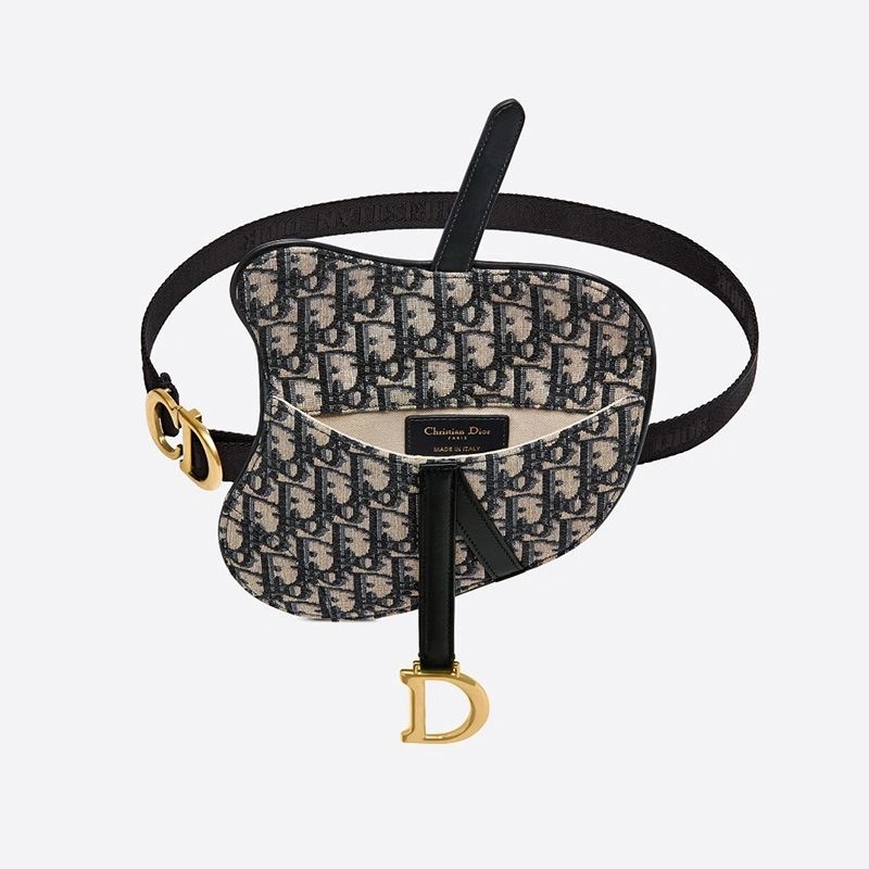 Dior Saddle Flat Belt Pouch Oblique Motif Canvas Blue - Image 3