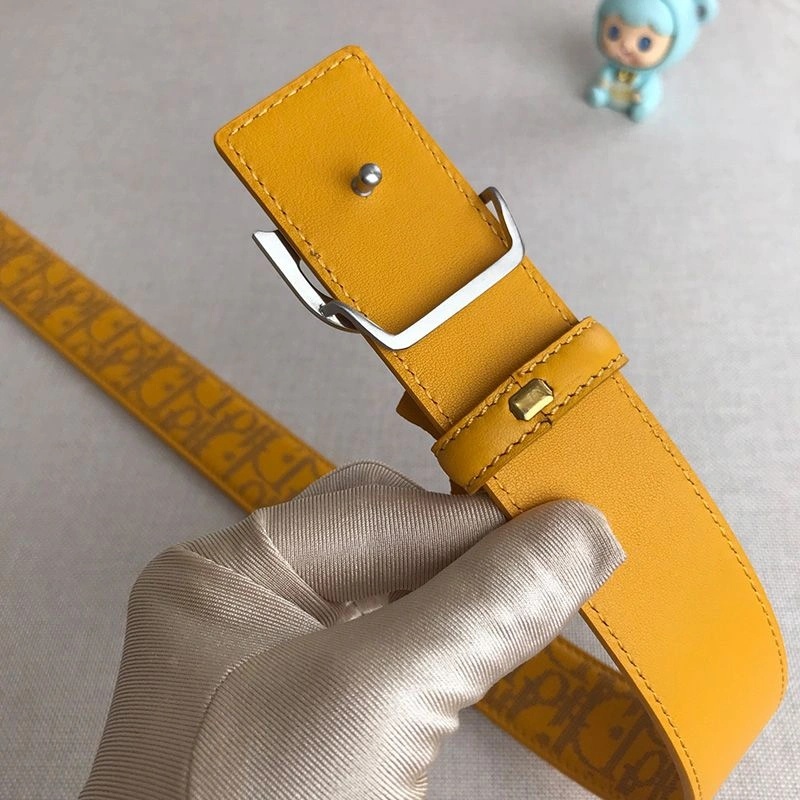 Dior World Tour Reversible Belt Oblique Calfskin Yellow - Image 4