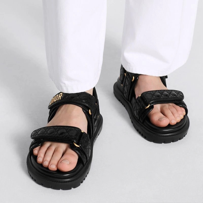 DiorAct Sandals Women Quilted Cannage Calfskin Black - Image 4