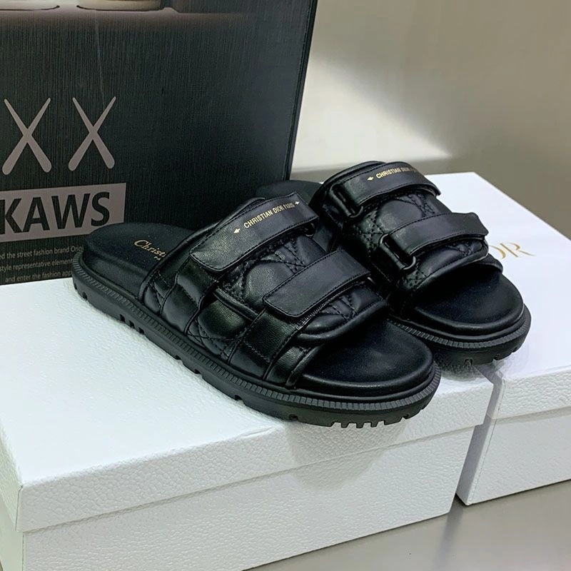 Diorevolution Slides Women Quilted Cannage Calfskin Black - Image 3