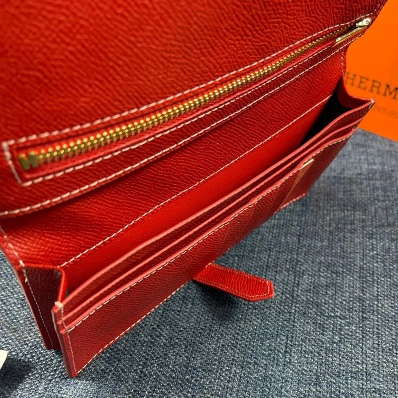 Hermes Bearn Wallet Epsom Leather Gold Hardware In Red - Image 4