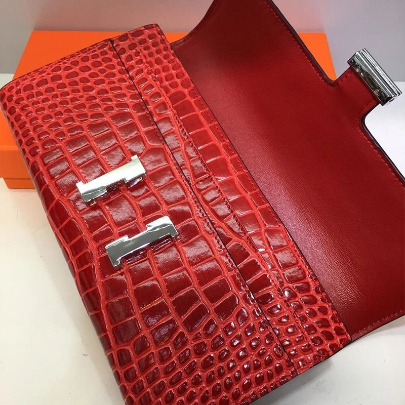Hermes Constance Wallet Alligator Leather Palladium Hardware In Red - Image 3