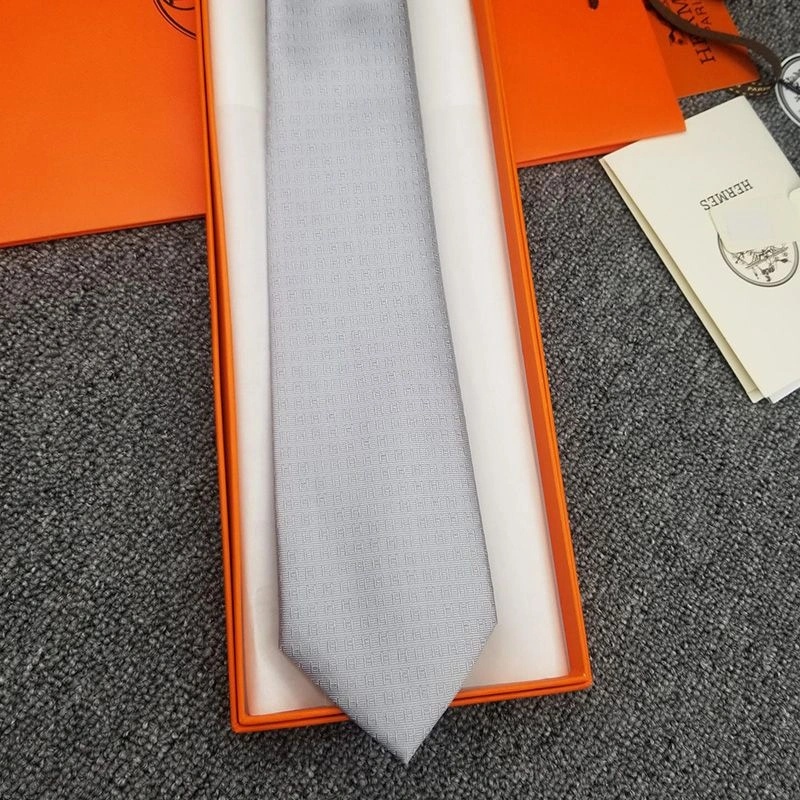 Hermes Faconnee H Bicolore Tie In Grey - Image 3