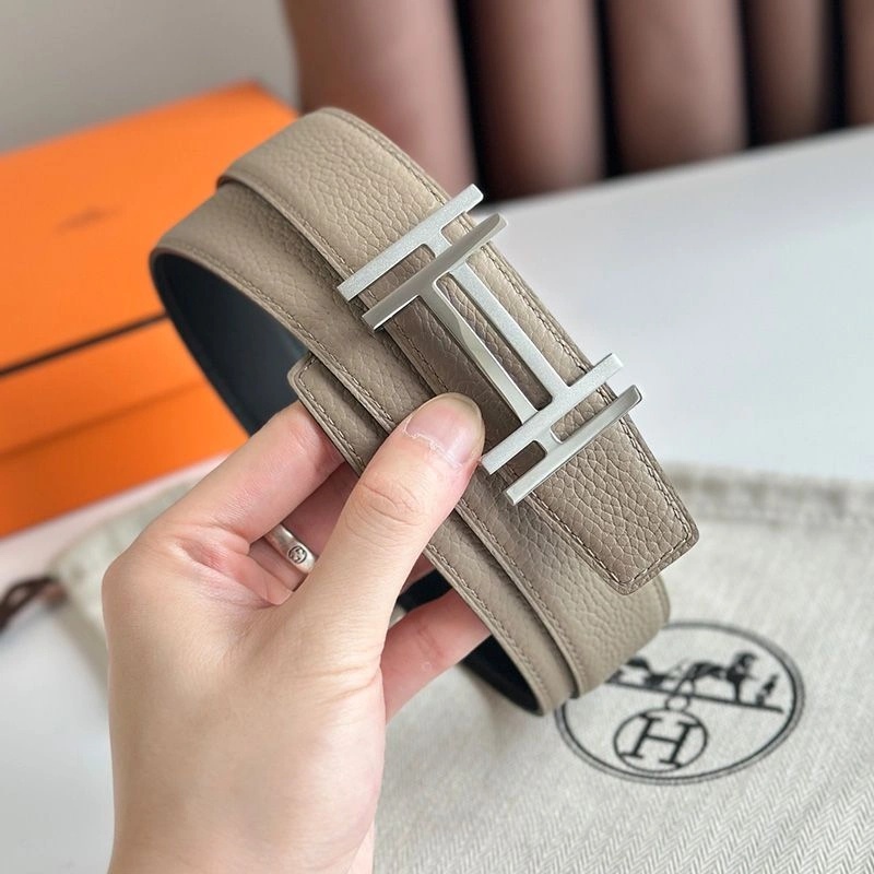 Hermes H Au Carre 32 Reversible Belt Leather In Black Grey - Image 3