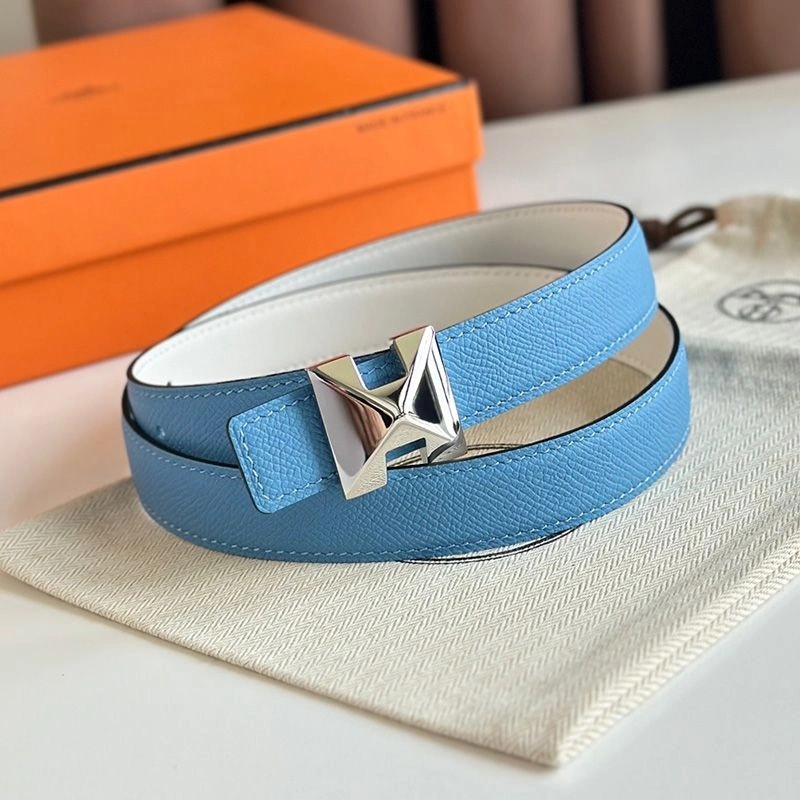 Hermes H Buckle 24 Reversible Belt Leather In White Blue - Image 3