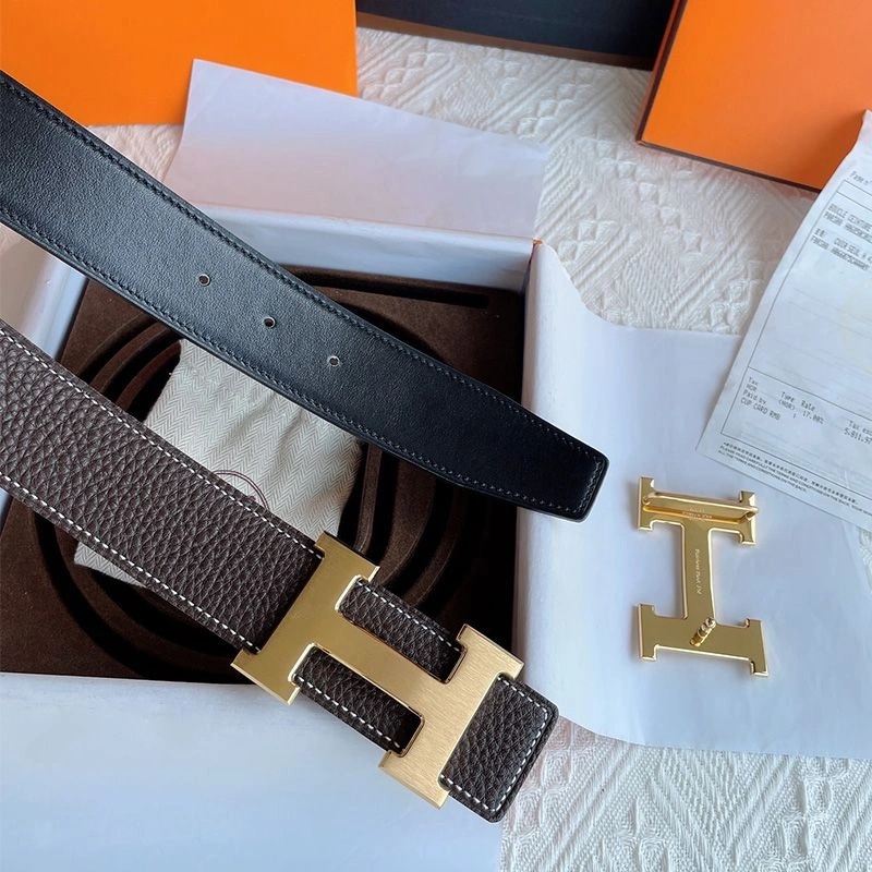Hermes H Logo Buckle 38 Reversible Belt Leather In Coffee Black - Image 3