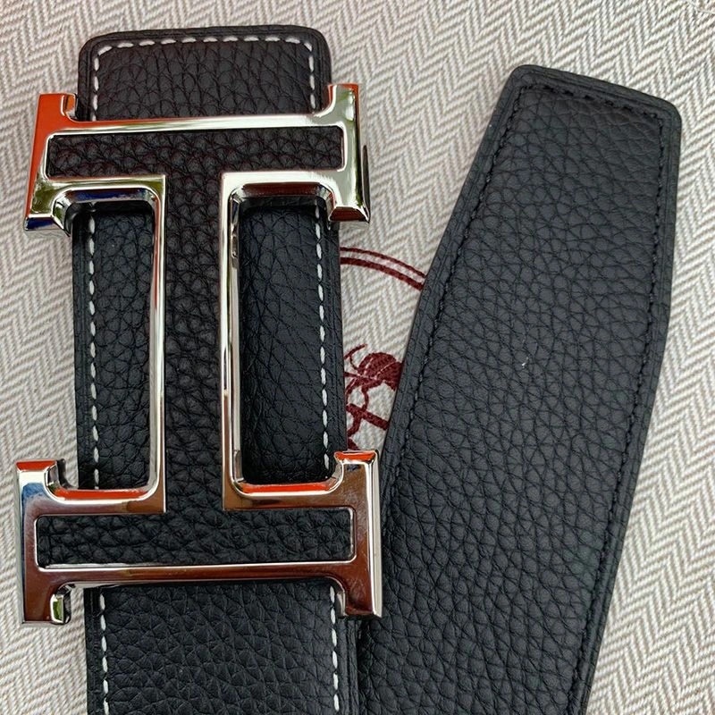 Hermes H Leather Buckle 38MM Reversible Belt Togo Leather In Black Silver - Image 4