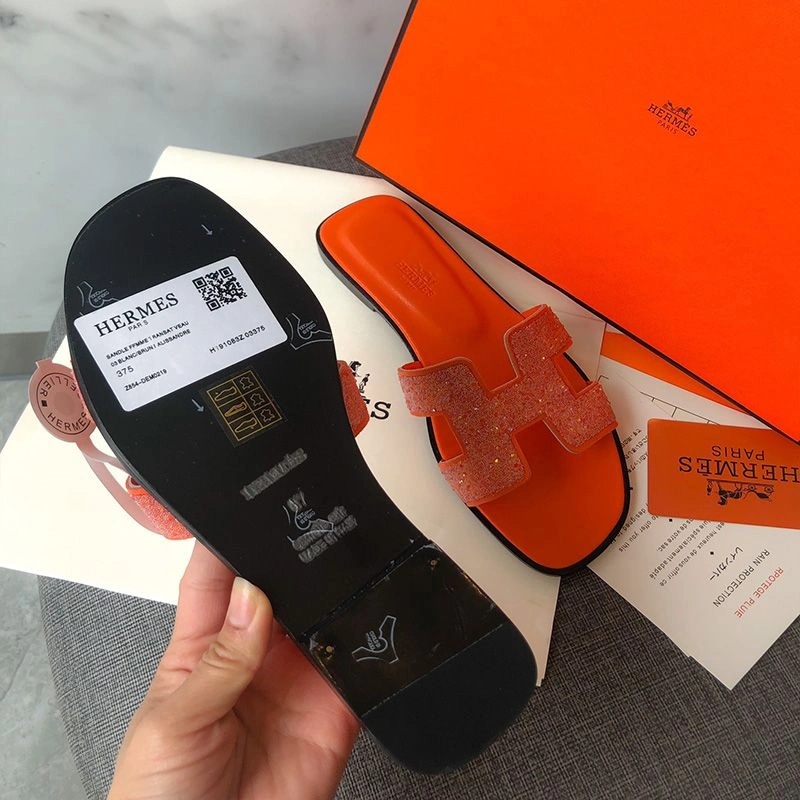 Hermes Oran Slides Women Glitter Leather In Red - Image 5