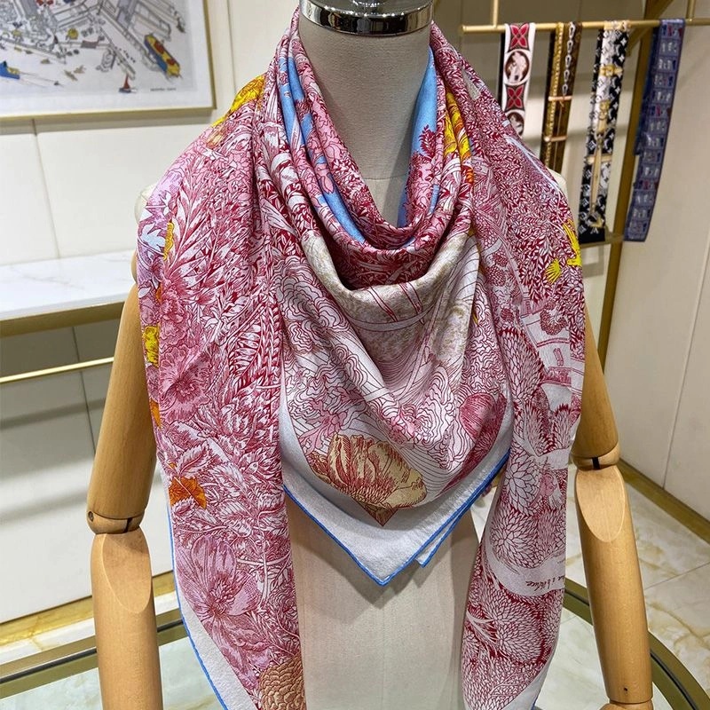 Hermes Retour A La Nature Shawl 140 In Blue - Image 3