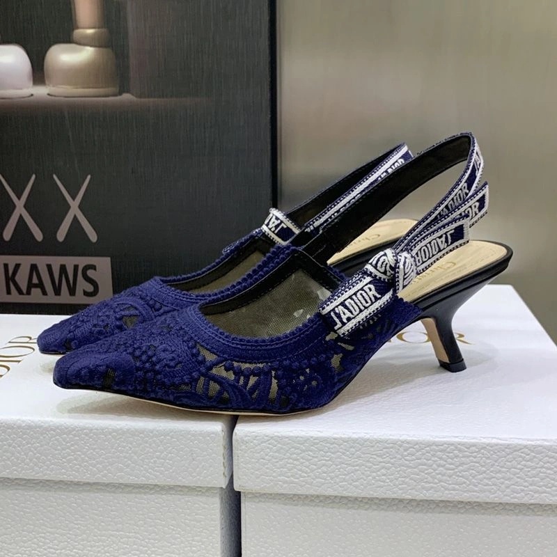 J'Adior Slingback Pumps Women D-Lace Macrame Motif Mesh Blue - Image 4