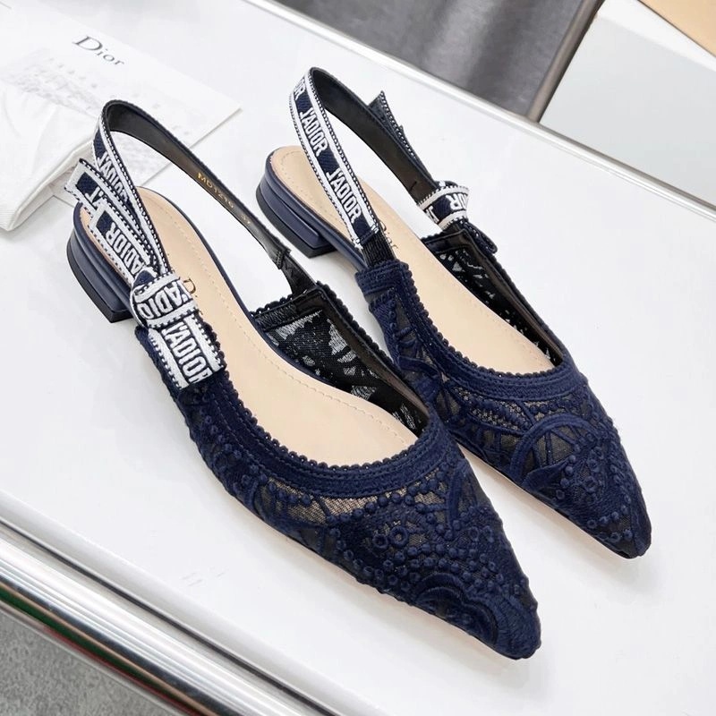 J'Adior Slingback Pumps Women D-Lace Macrame Motif Mesh Navy Blue - Image 6