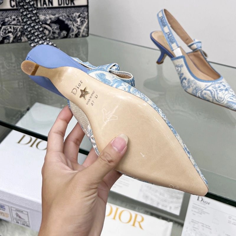 J'Adior Slingback Pumps Women Toile de Jouy Motif Canvas Sky Blue - Image 5