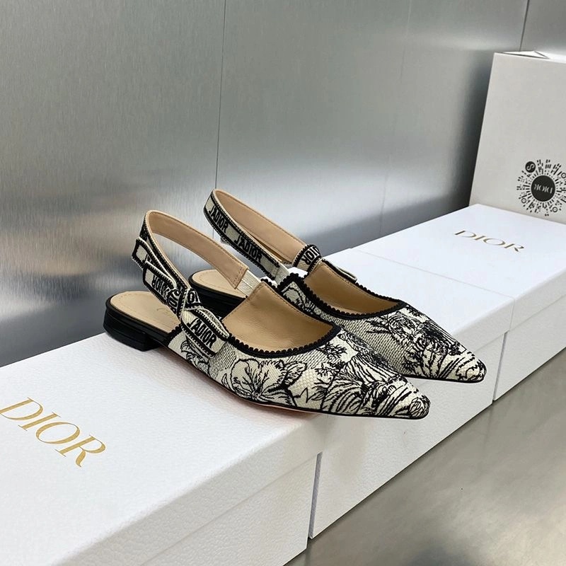 J'Adior Slingback Pumps Women Toile de Jouy Voyage Motif Canvas White - Image 6