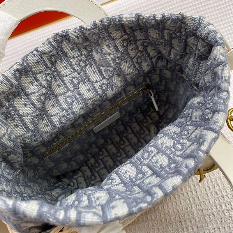 Medium Lady Dior Bag Wicker and Oblique Motif Canvas Grey - Image 5