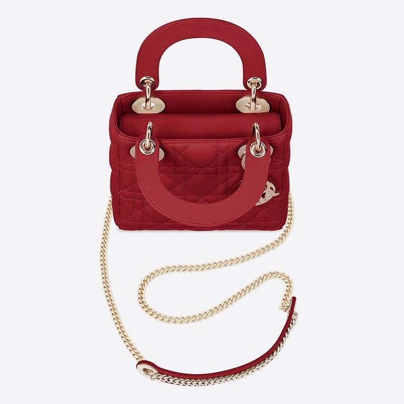 Mini Lady Dior Bag Cannage Lambskin Red - Image 3