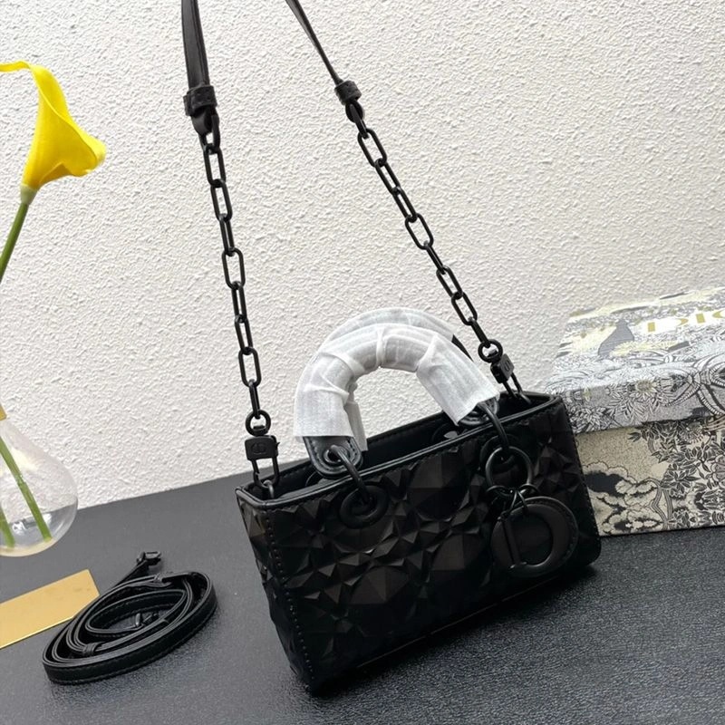 Micro Lady D-Joy Bag Ultramatte Cannage Calfskin with Diamond Motif Black - Image 5