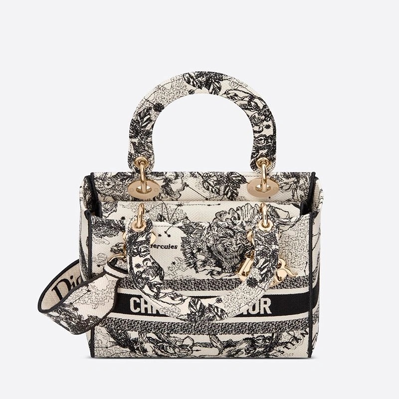 Medium Lady D-lite Bag Toile de Jouy Zodiac Motif Canvas White - Image 4