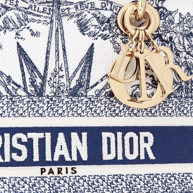 Medium Lady D-lite Bag Reve d'Infini Motif Canvas Blue - Image 4