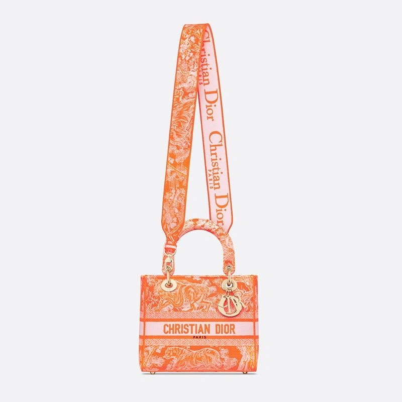 Medium Lady D-lite Bag Toile de Jouy Motif Canvas Orange - Image 5