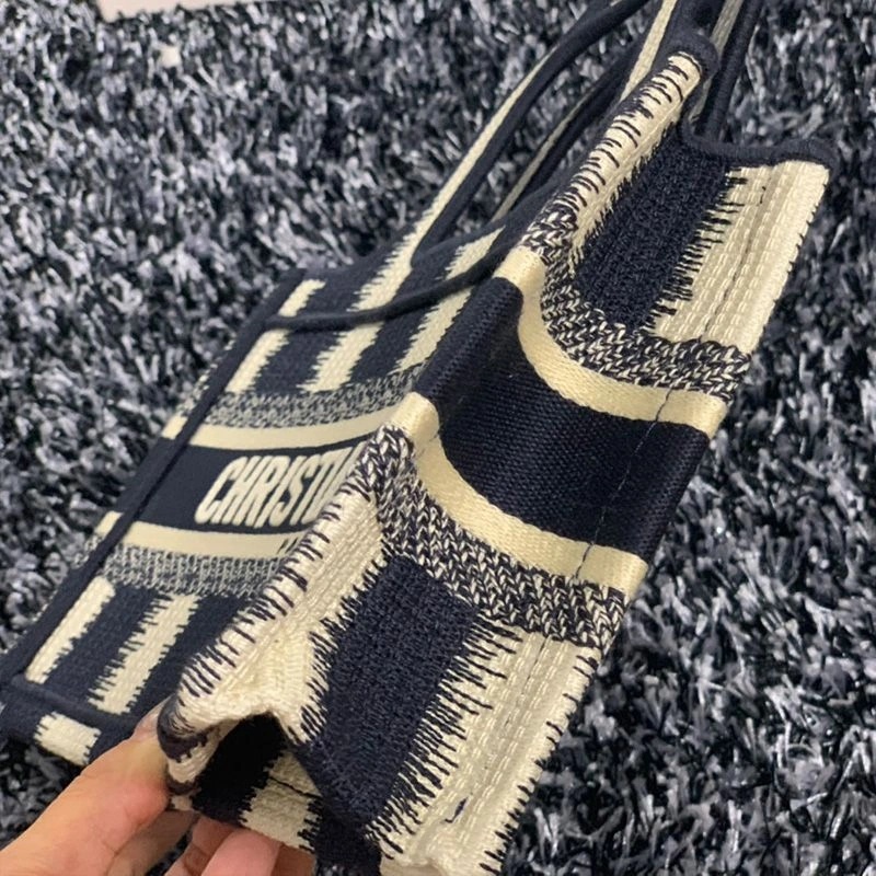 Mini Dior Book Tote D-Stripes Motif Canvas Blue - Image 3