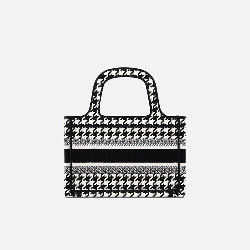 Mini Dior Book Tote Macro Houndstooth Motif Canvas Black - Image 3