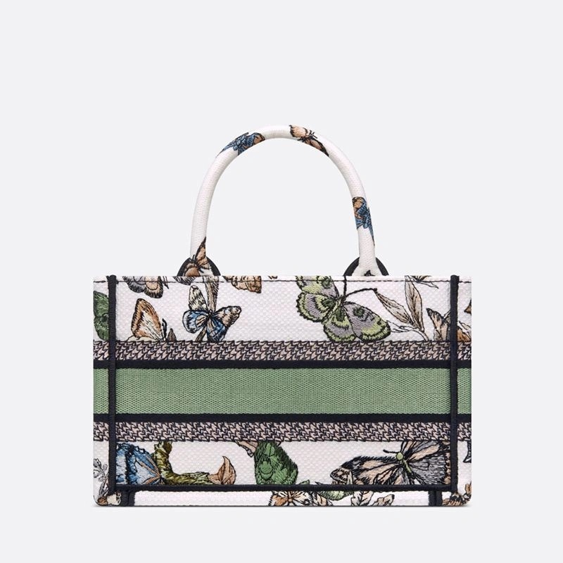 Mini Dior Book Tote with Strap Toile de Jouy Mexico Motif Canvas White Green - Image 3