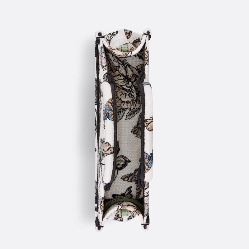 Mini Dior Book Tote with Strap Toile de Jouy Mexico Motif Canvas White Green - Image 4