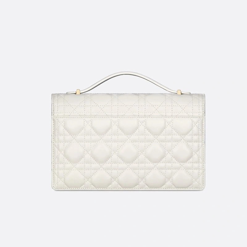 Small Miss Dior Top Handle Bag Cannage Lambskin White - Image 3