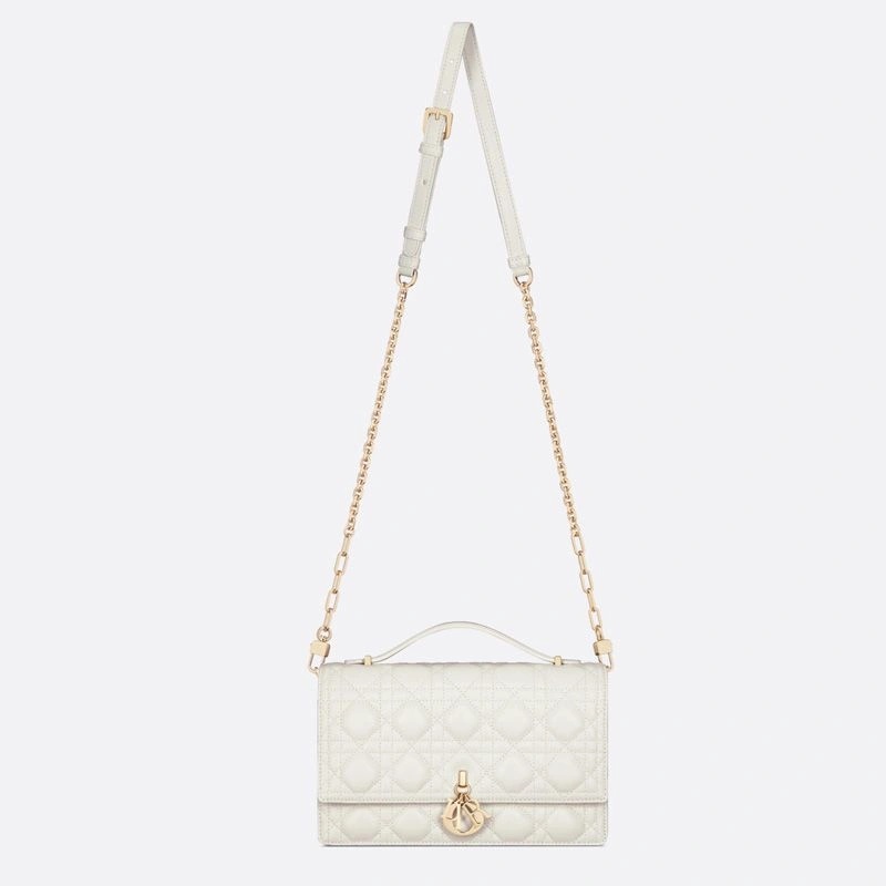 Small Miss Dior Top Handle Bag Cannage Lambskin White - Image 5